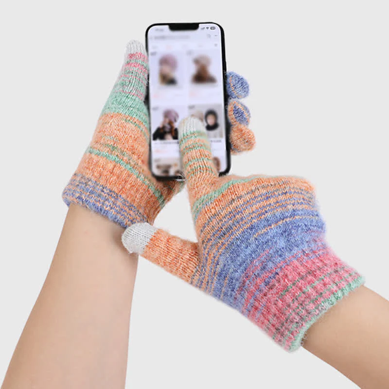 3PCS Multicolour Neutral Stripes Hat Scarf Gloves Set - Image 7