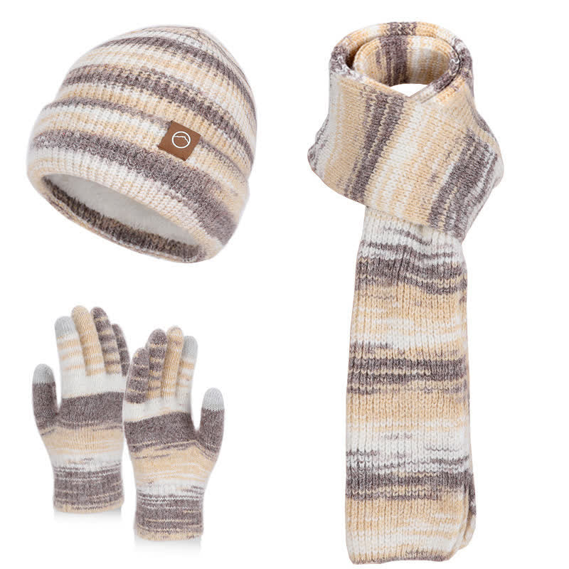 3PCS Multicolour Neutral Stripes Hat Scarf Gloves Set - Image 8