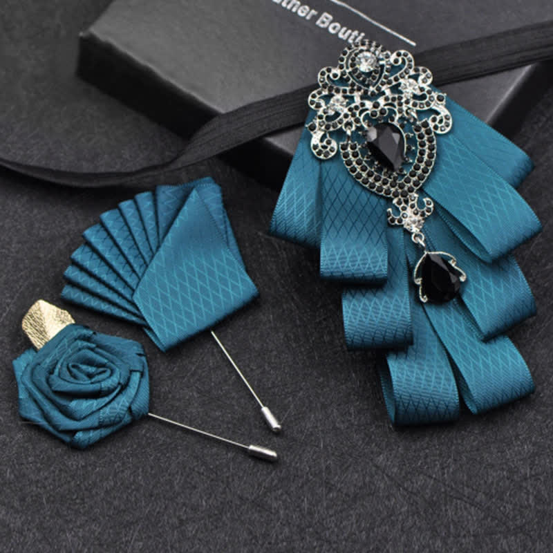 3Pcs Plaid Black Rhinestone Bow Tie Set - Image 10