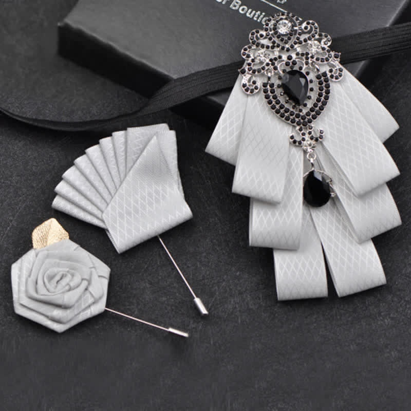 3Pcs Plaid Black Rhinestone Bow Tie Set - Image 12