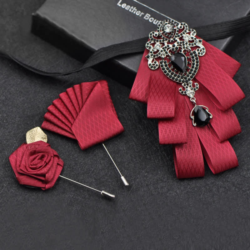 3Pcs Plaid Black Rhinestone Bow Tie Set - Image 16