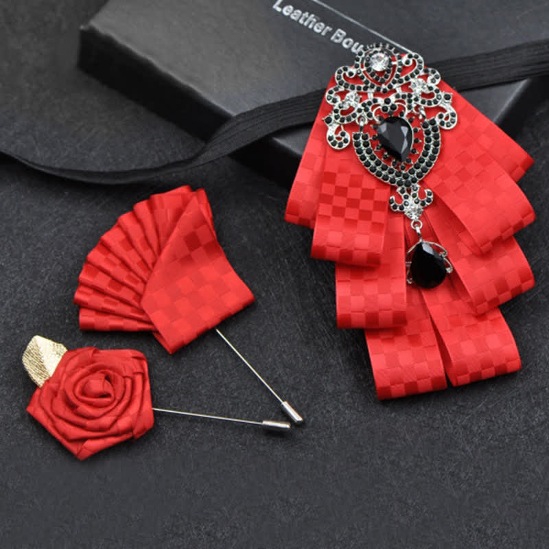 3Pcs Plaid Black Rhinestone Bow Tie Set - Image 18