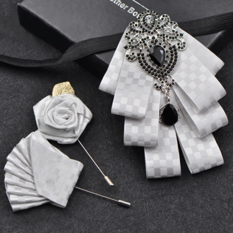 3Pcs Plaid Black Rhinestone Bow Tie Set - Image 22