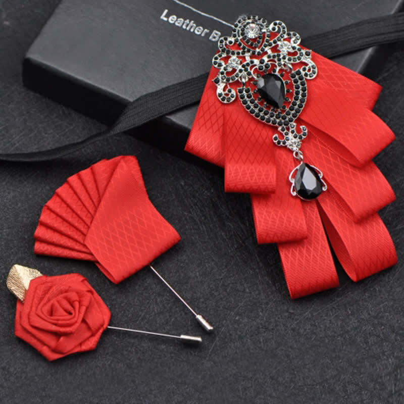 3Pcs Plaid Black Rhinestone Bow Tie Set - Image 6