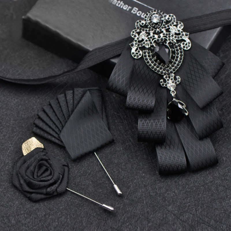 3Pcs Plaid Black Rhinestone Bow Tie Set - Image 8