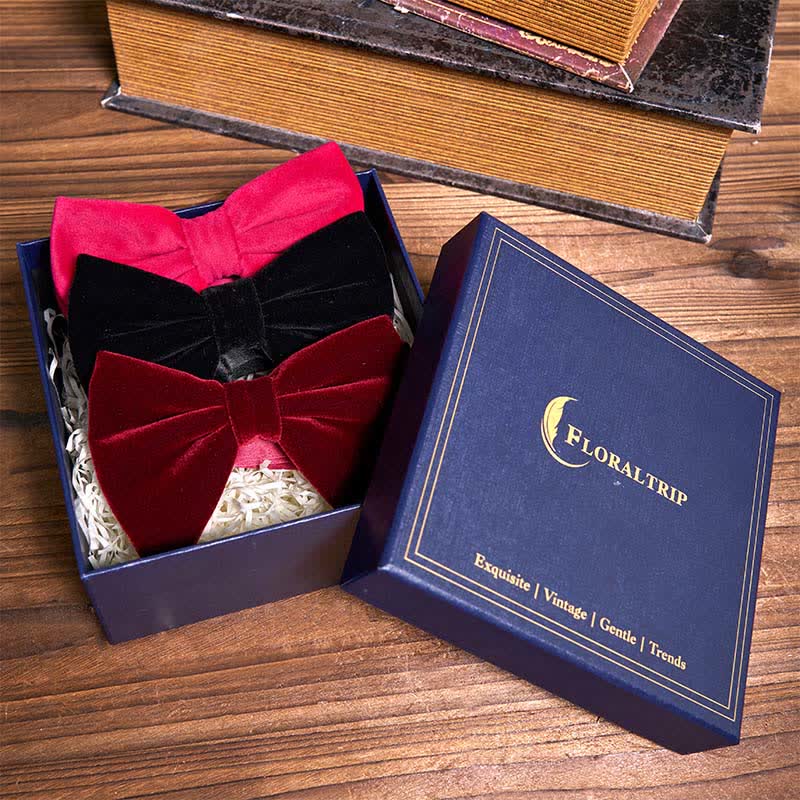 3Pcs Red Series Oversized Velvet Bow Ties Bundle Set - Image 3