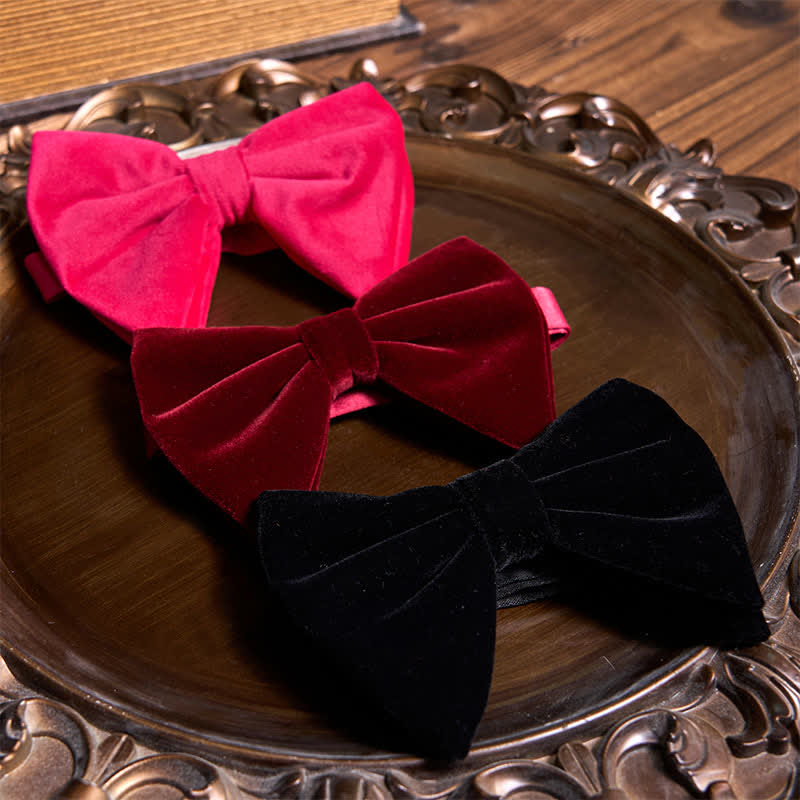 3Pcs Red Series Oversized Velvet Bow Ties Bundle Set - Image 4
