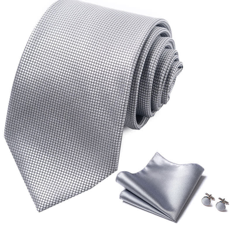 3Pcs Silver Men's Modernity Solid Color Necktie Set - Image 2