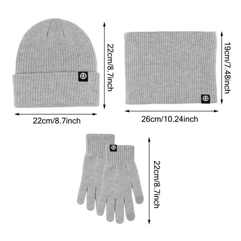 3Pcs Unisex Solid Color Soft Hat Scarf Gloves Set - Image 10