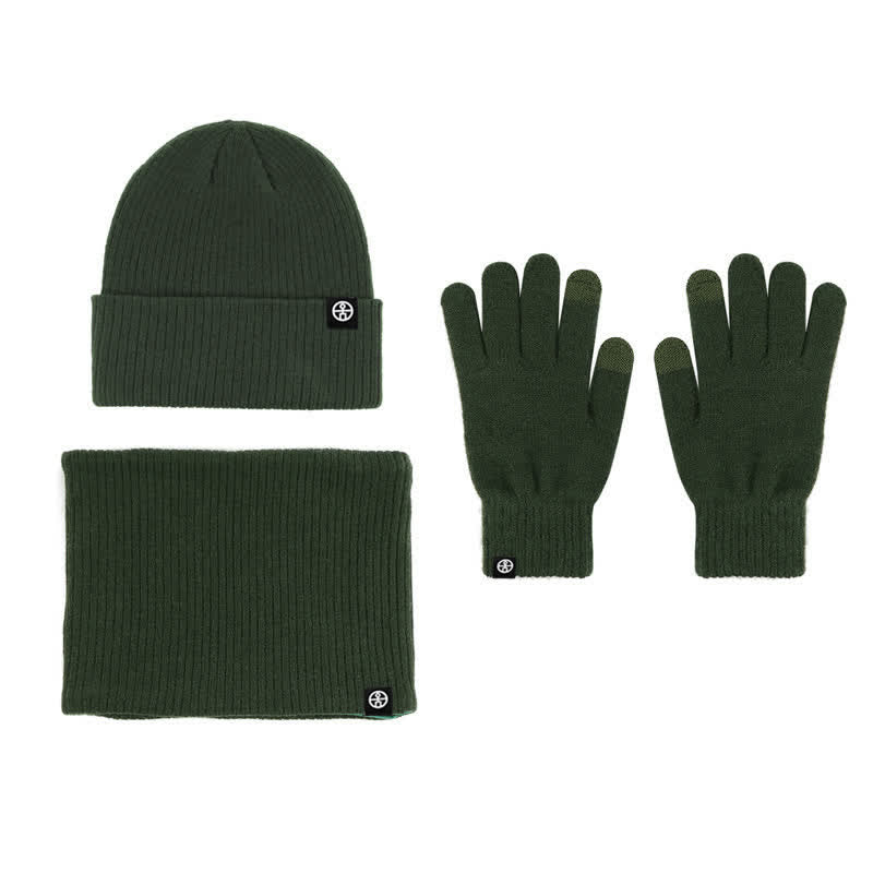 3Pcs Unisex Solid Color Soft Hat Scarf Gloves Set - Image 15