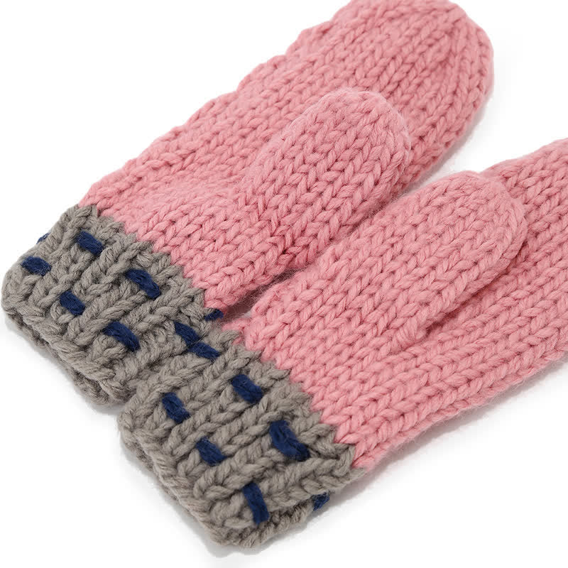 3Pcs Trendy Line Design Color-Blocked Hat Scarf Gloves Set - Image 11
