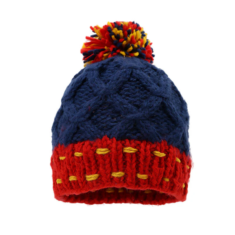 3Pcs Trendy Line Design Color-Blocked Hat Scarf Gloves Set - Image 2