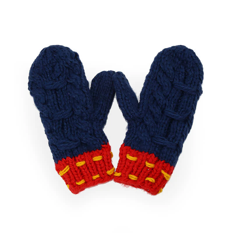 3Pcs Trendy Line Design Color-Blocked Hat Scarf Gloves Set - Image 3