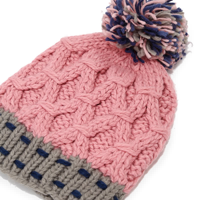 3Pcs Trendy Line Design Color-Blocked Hat Scarf Gloves Set - Image 7