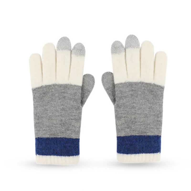 3Pcs Triple Color Block Warm Hat Scarf Gloves Set - Image 7
