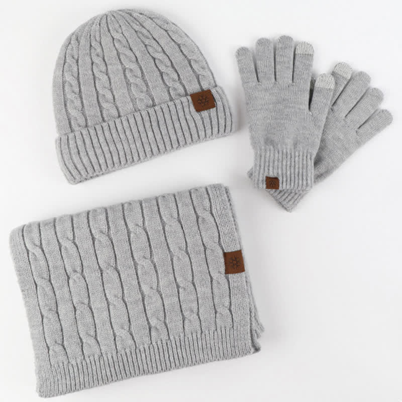 3Pcs Unisex Warm Hat Scarf Gloves Set - Image 12