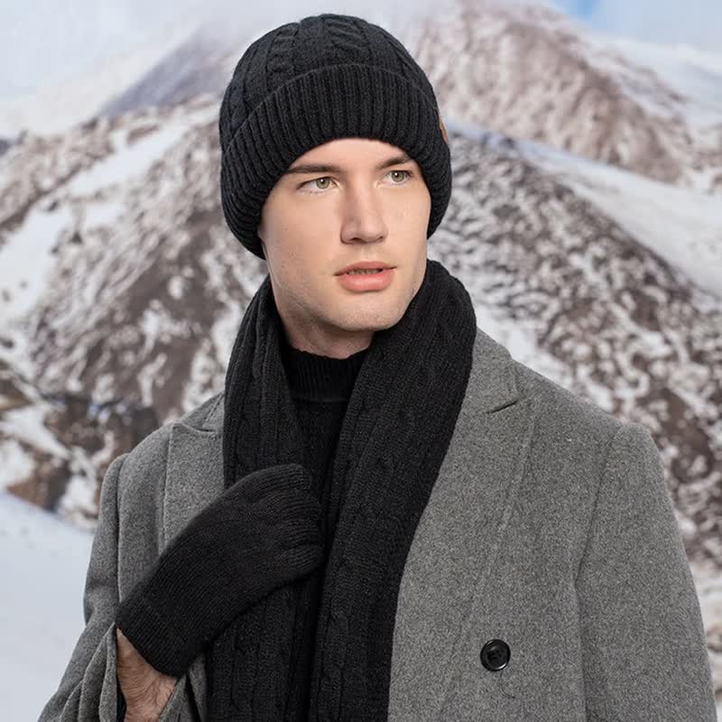 3Pcs Unisex Warm Hat Scarf Gloves Set - Image 18