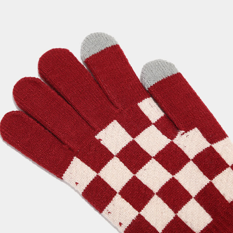 3Pcs Unisex Checkerboard Plaid Hat Scarf Gloves Set - Image 13