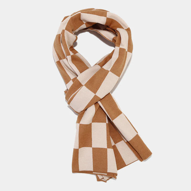 3Pcs Unisex Checkerboard Plaid Hat Scarf Gloves Set - Image 3