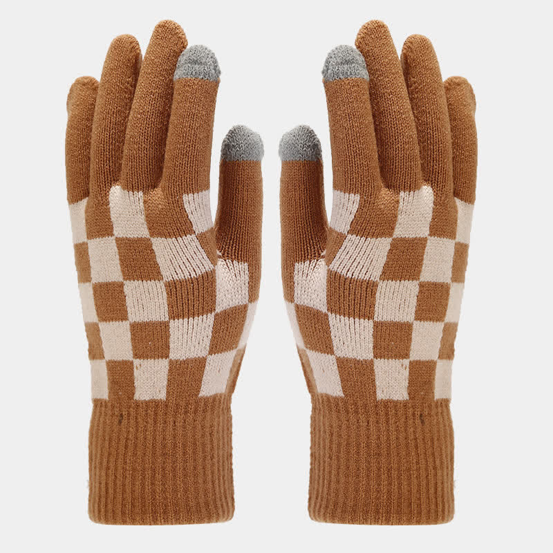 3Pcs Unisex Checkerboard Plaid Hat Scarf Gloves Set - Image 4