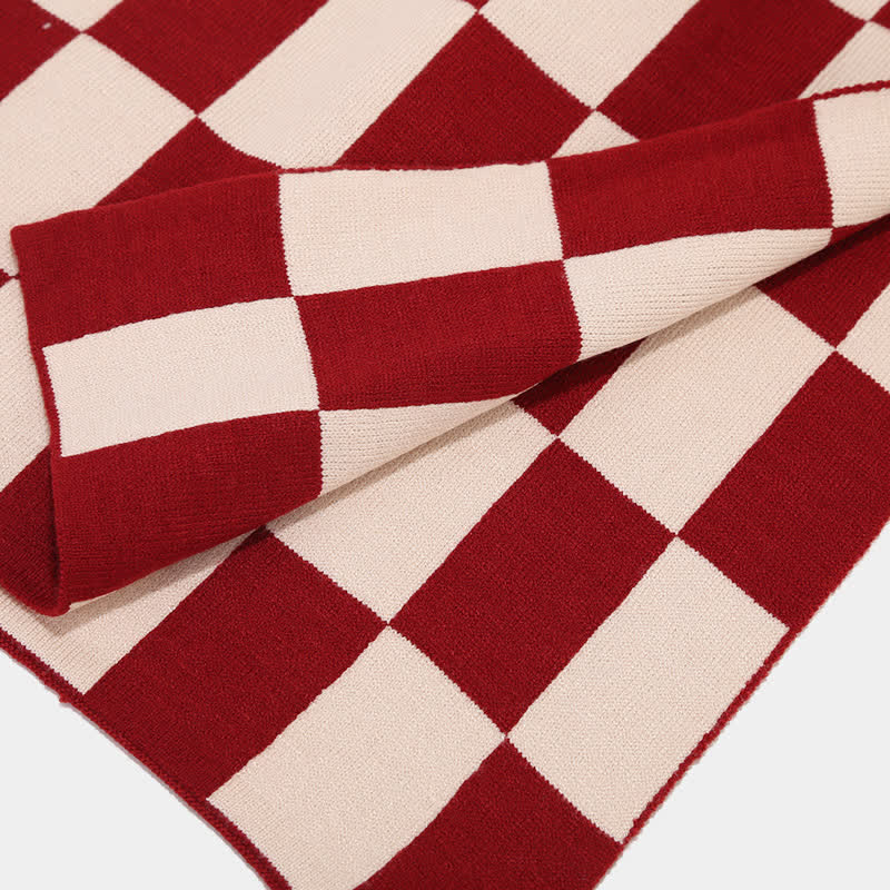 3Pcs Unisex Checkerboard Plaid Hat Scarf Gloves Set - Image 9