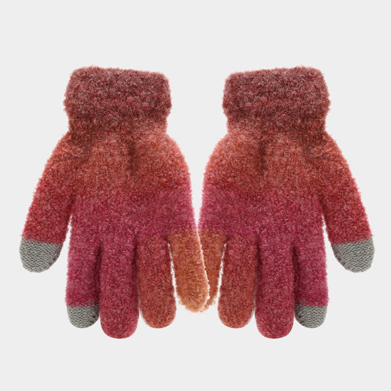 3Pcs Unisex Colorful Tie-Dyed Fur Ball Knitted Hat Scarf Gloves Set - Image 13