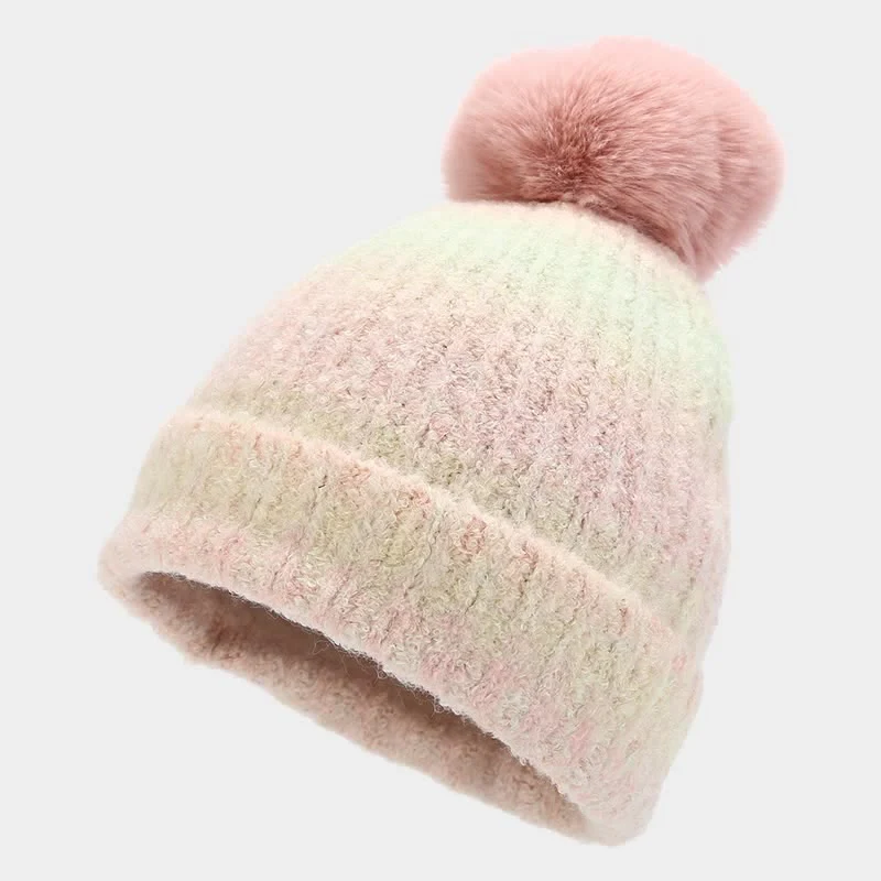 3Pcs Unisex Colorful Tie-Dyed Fur Ball Knitted Hat Scarf Gloves Set - Image 17