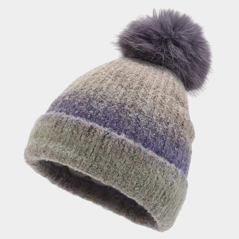 3Pcs Unisex Colorful Tie-Dyed Fur Ball Knitted Hat Scarf Gloves Set - Image 2