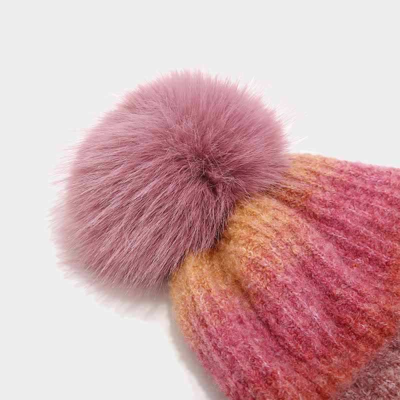 3Pcs Unisex Colorful Tie-Dyed Fur Ball Knitted Hat Scarf Gloves Set - Image 8