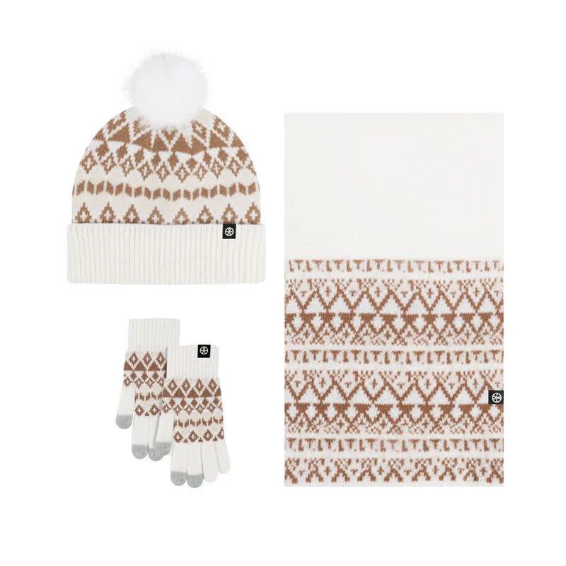 3Pcs Unisex Comfort Diamond Pattern Knitted Hat Scarf Gloves Set - Image 16