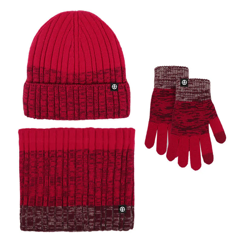 3Pcs Unisex Gradient Color Matching Hat Neck Warmer Gloves Set - Image 10