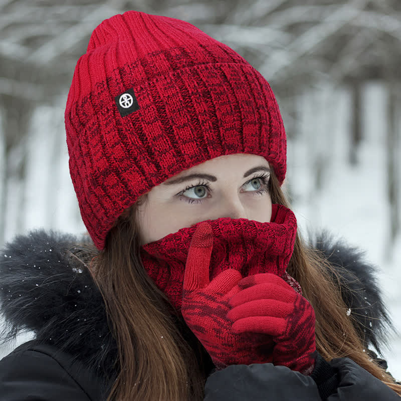 3Pcs Unisex Gradient Color Matching Hat Neck Warmer Gloves Set - Image 11
