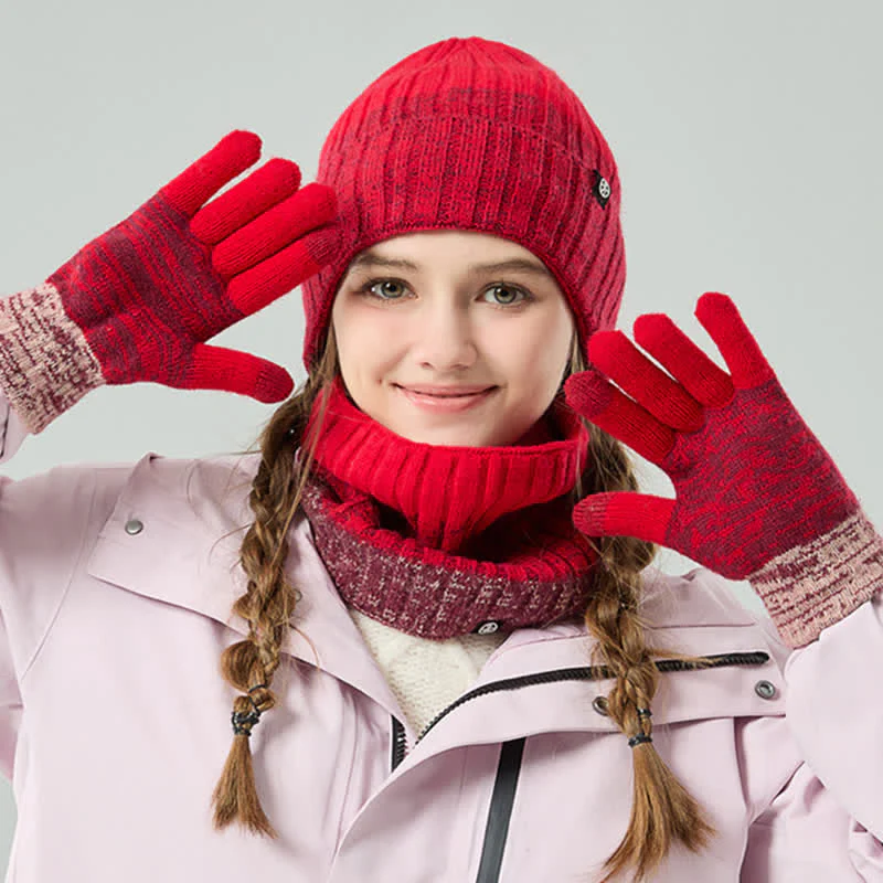 3Pcs Unisex Gradient Color Matching Hat Neck Warmer Gloves Set - Image 12
