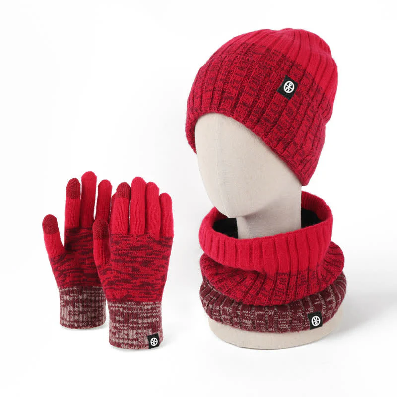 3Pcs Unisex Gradient Color Matching Hat Neck Warmer Gloves Set - Image 13