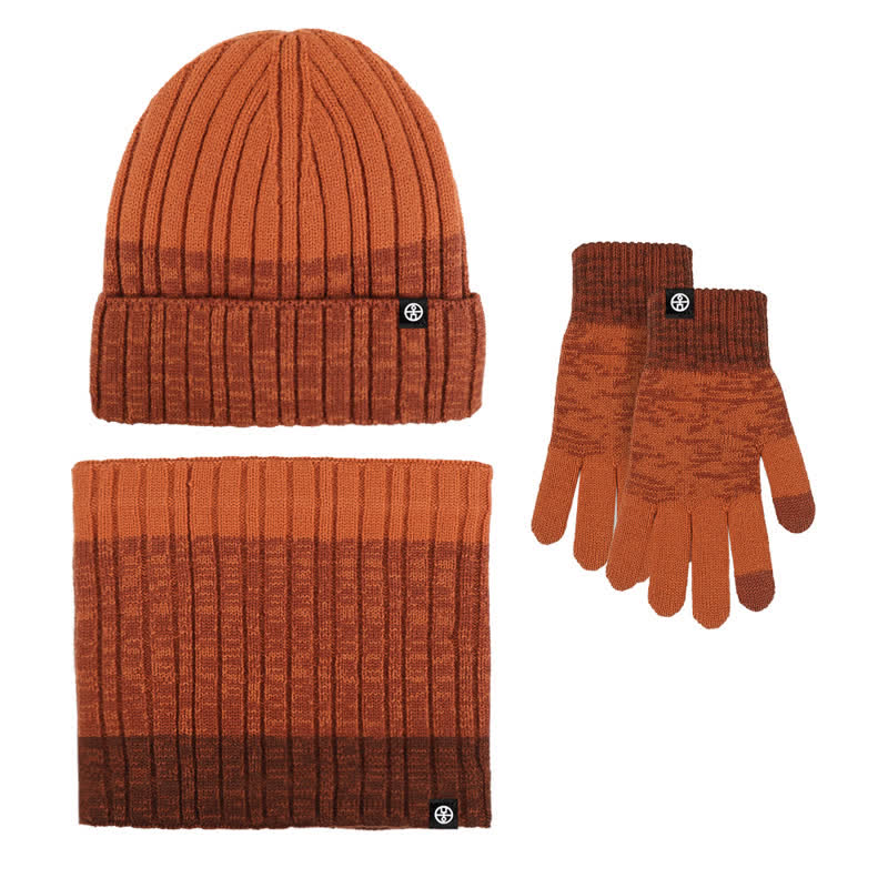 3Pcs Unisex Gradient Color Matching Hat Neck Warmer Gloves Set - Image 15