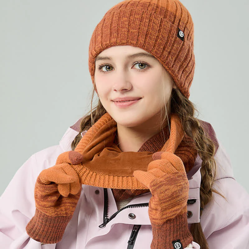 3Pcs Unisex Gradient Color Matching Hat Neck Warmer Gloves Set - Image 16