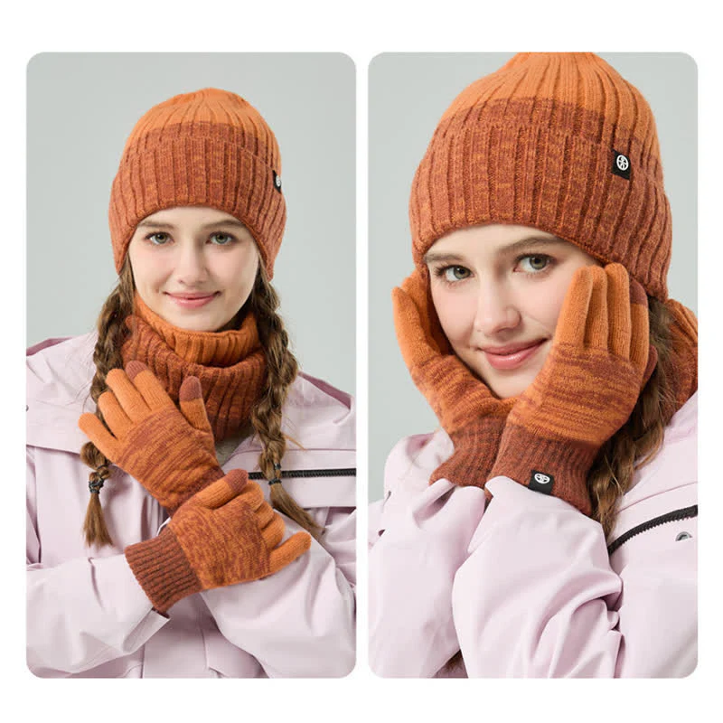 3Pcs Unisex Gradient Color Matching Hat Neck Warmer Gloves Set - Image 17