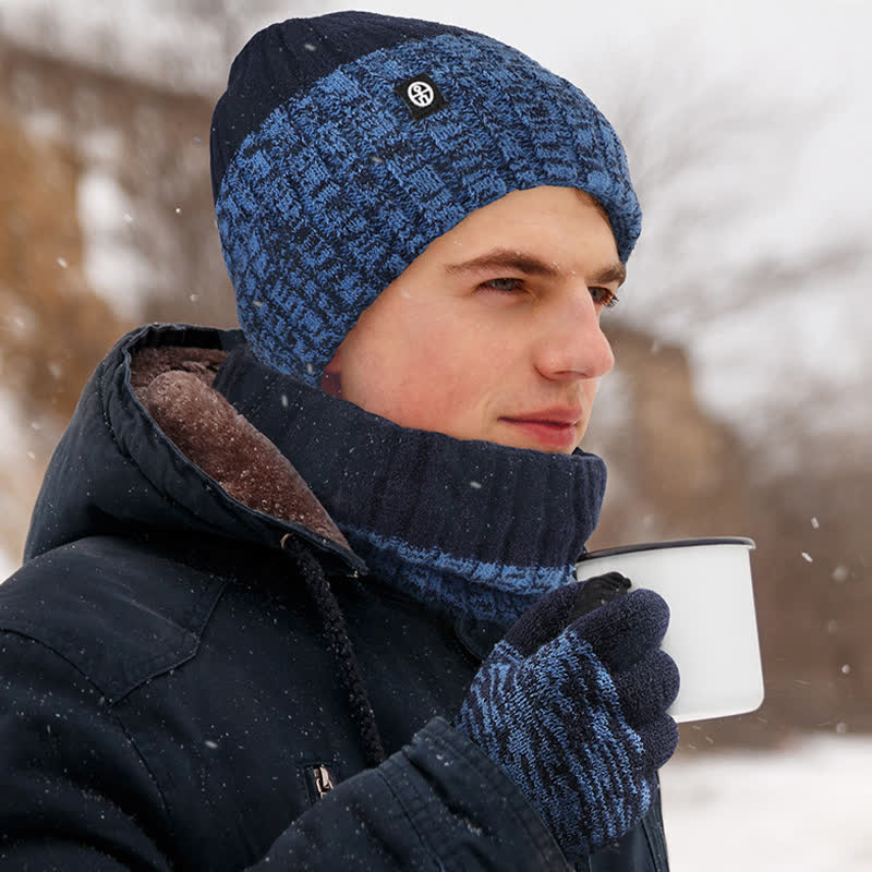 3Pcs Unisex Gradient Color Matching Hat Neck Warmer Gloves Set - Image 2
