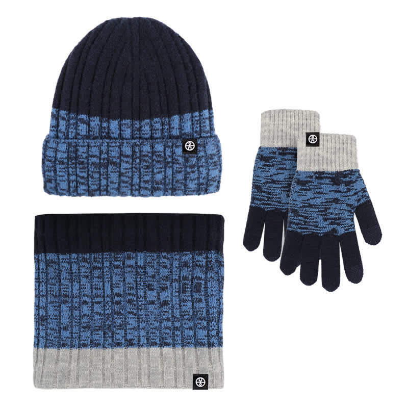 3Pcs Unisex Gradient Color Matching Hat Neck Warmer Gloves Set - Image 3
