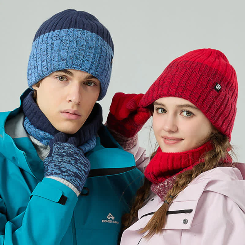 3Pcs Unisex Gradient Color Matching Hat Neck Warmer Gloves Set - Image 9