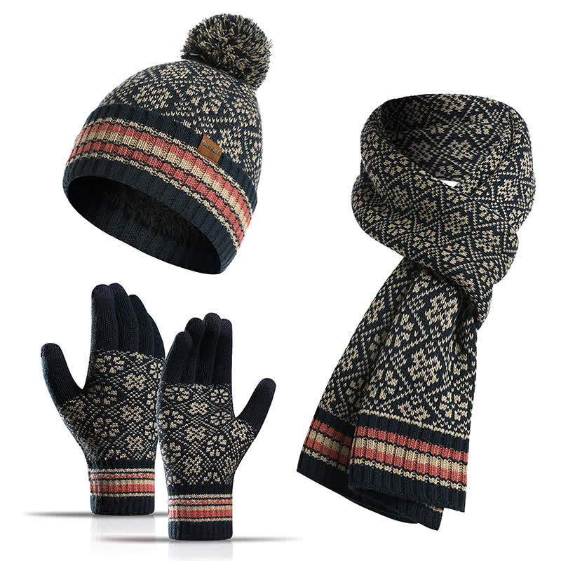3Pcs Unisex Snowflake Hat Scarf Touchscreen Gloves Set - Image 4