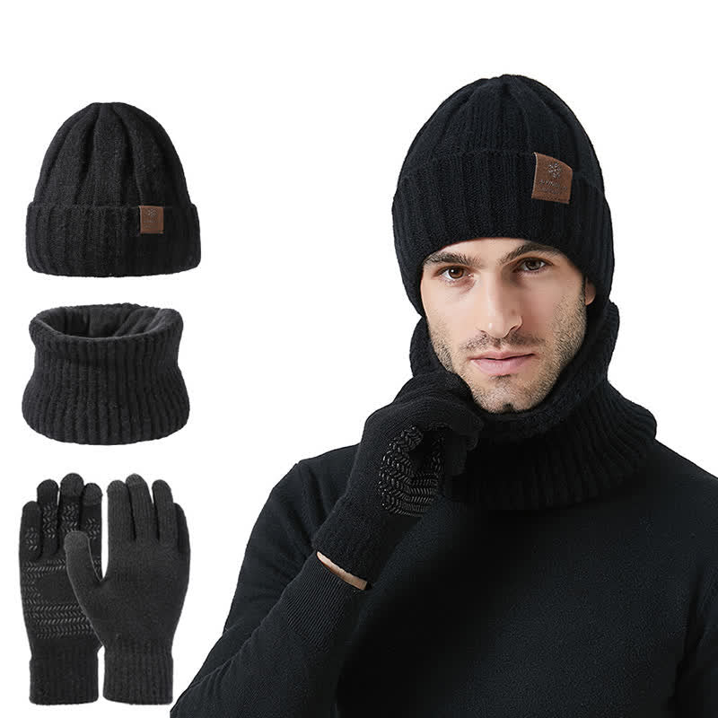 3Pcs Unisex Solid Color Hat Neck Warmer Gloves Set - Image 10