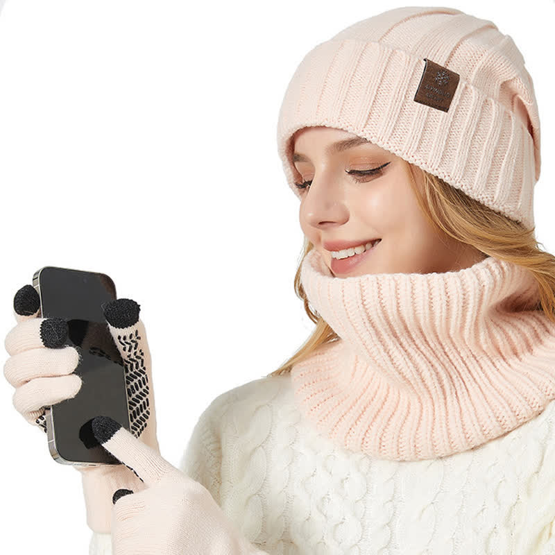 3Pcs Unisex Solid Color Hat Neck Warmer Gloves Set - Image 4
