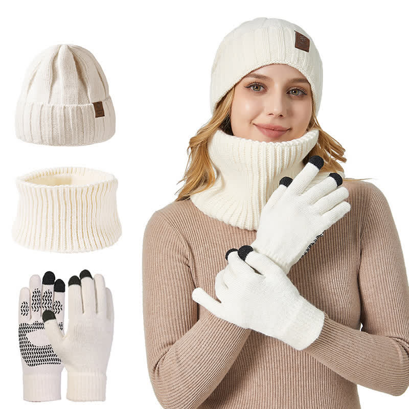 3Pcs Unisex Solid Color Hat Neck Warmer Gloves Set - Image 5