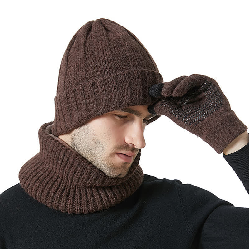 3Pcs Unisex Solid Color Hat Neck Warmer Gloves Set - Image 7
