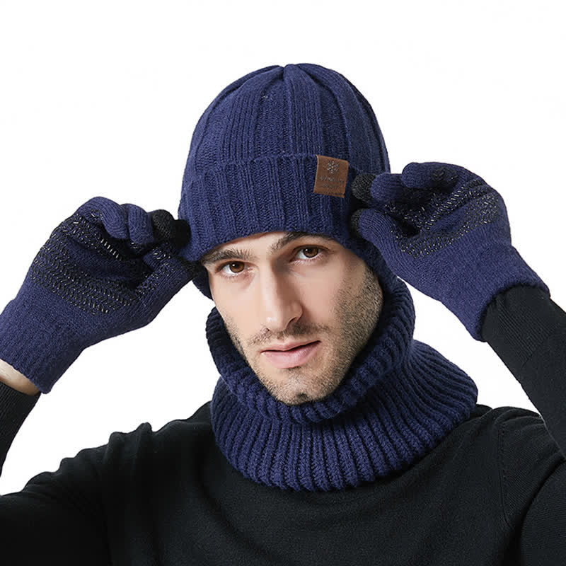 3Pcs Unisex Solid Color Hat Neck Warmer Gloves Set - Image 9