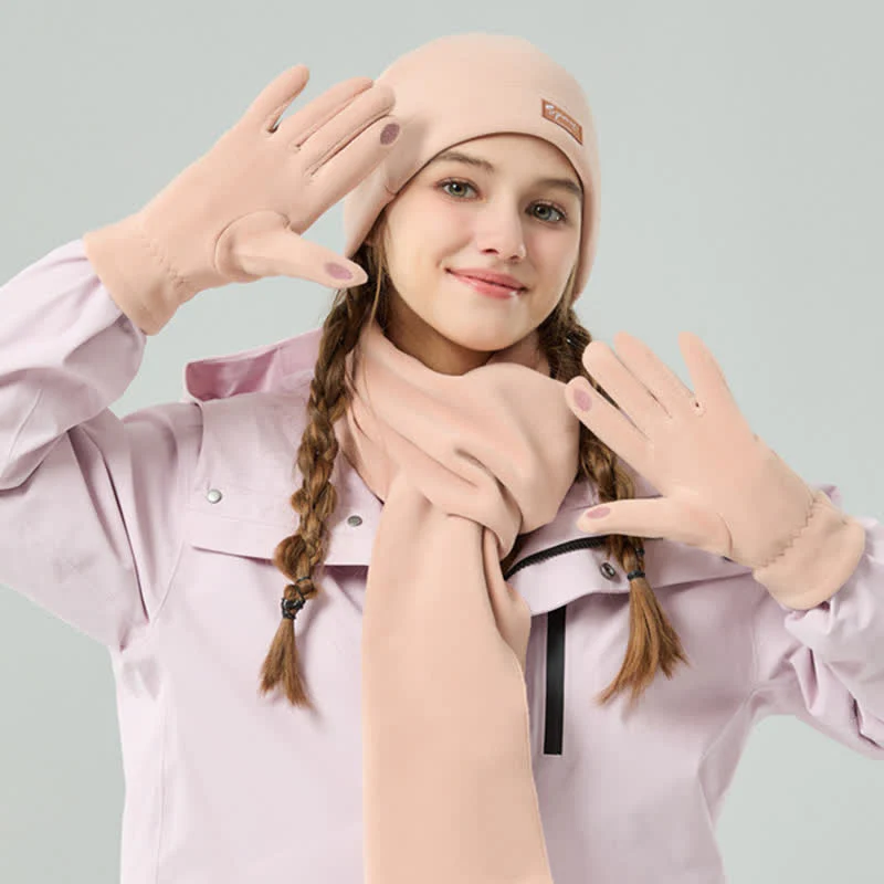 3Pcs Unisex Solid Color Polar Fleece Hat Scarf Gloves Set - Image 11