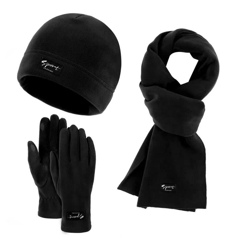 3Pcs Unisex Solid Color Polar Fleece Hat Scarf Gloves Set - Image 13