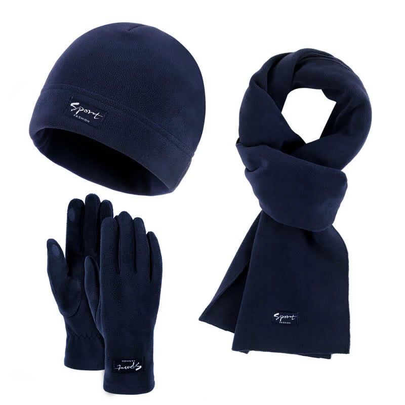 3Pcs Unisex Solid Color Polar Fleece Hat Scarf Gloves Set - Image 17