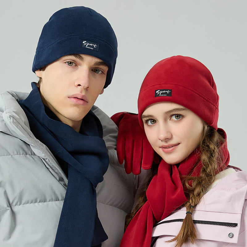 3Pcs Unisex Solid Color Polar Fleece Hat Scarf Gloves Set - Image 18